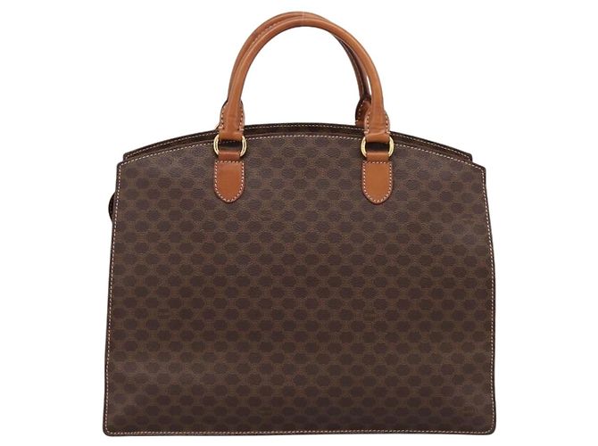 Céline Borsa a mano CELINE Macadam Canvas PVC Pelle Marrone Oro Auth 196285 D'oro - vista 2