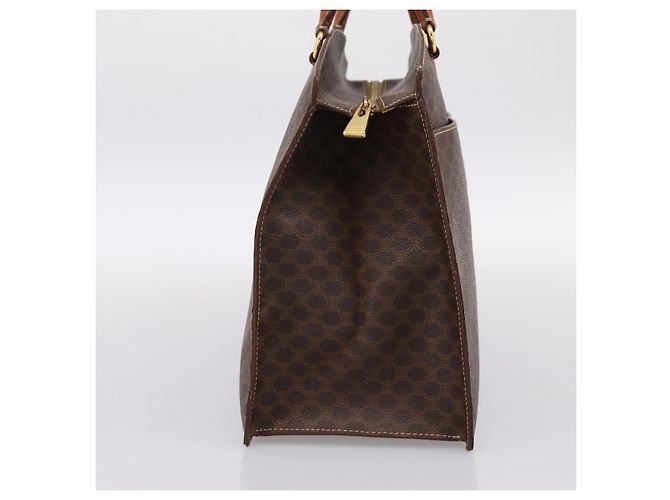 Céline Borsa a mano CELINE Macadam Canvas PVC Pelle Marrone Oro Auth 196285 D'oro - vista 3