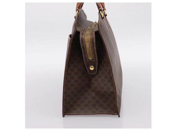 Céline Borsa a mano CELINE Macadam Canvas PVC Pelle Marrone Oro Auth 196285 D'oro - vista 4