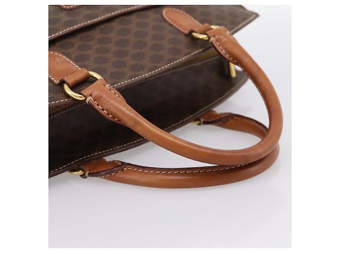 Céline Borsa a mano CELINE Macadam Canvas PVC Pelle Marrone Oro Auth 196285 D'oro - vista 7