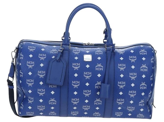 Borsa MCM Logogram Vicetos Mini Boston Bag Leather 2way Blue Silver Auth 193751V Argento - vista 13