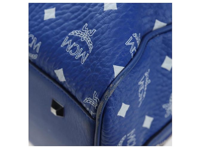 Borsa MCM Logogram Vicetos Mini Boston Bag Leather 2way Blue Silver Auth 193751V Argento - vista 18