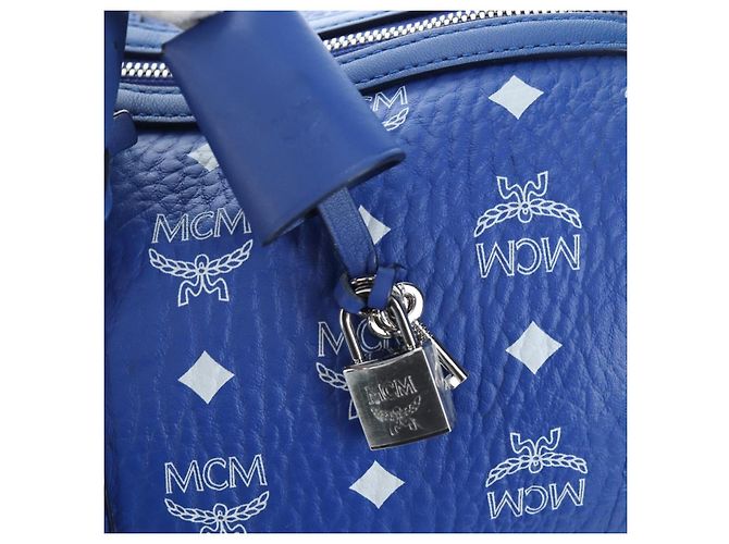 Borsa MCM Logogram Vicetos Mini Boston Bag Leather 2way Blue Silver Auth 193751V Argento - vista 23