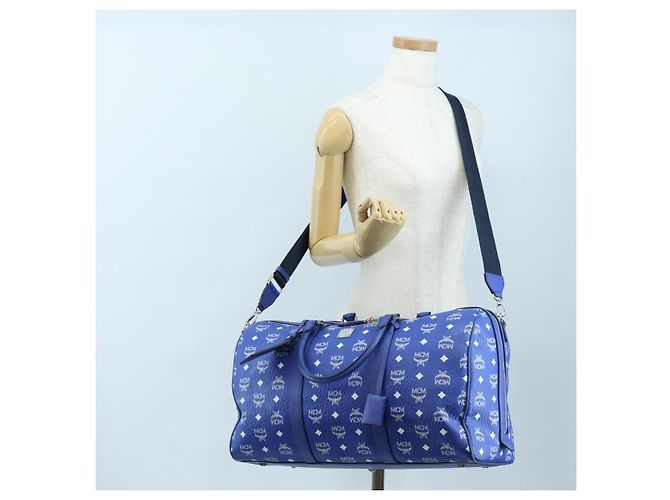 Borsa MCM Logogram Vicetos Mini Boston Bag Leather 2way Blue Silver Auth 193751V Argento - vista 30