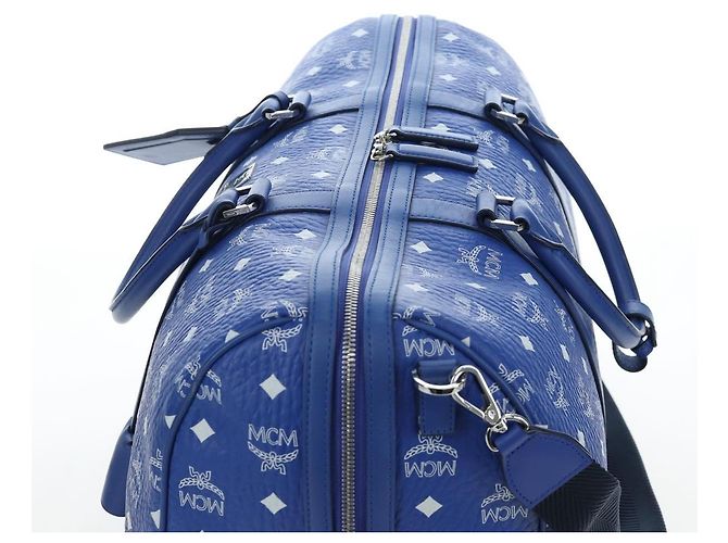 Borsa MCM Logogram Vicetos Mini Boston Bag Leather 2way Blue Silver Auth 193751V Argento - vista 7
