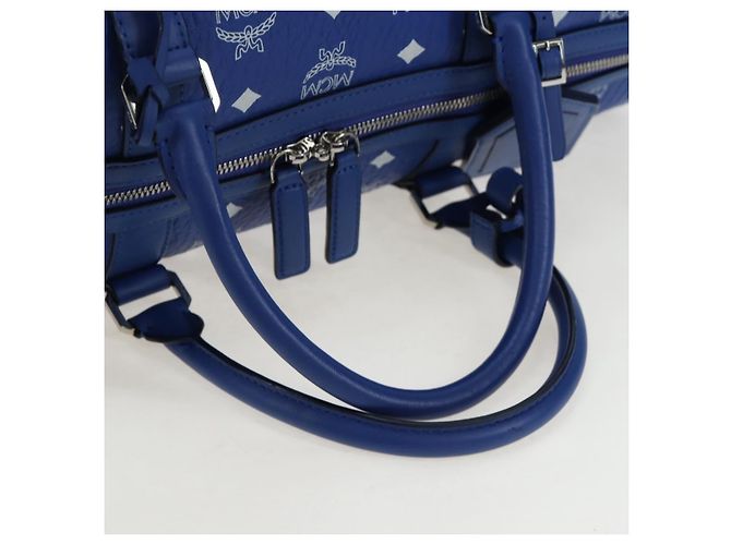 Borsa MCM Logogram Vicetos Mini Boston Bag Leather 2way Blue Silver Auth 193751V Argento - vista 8
