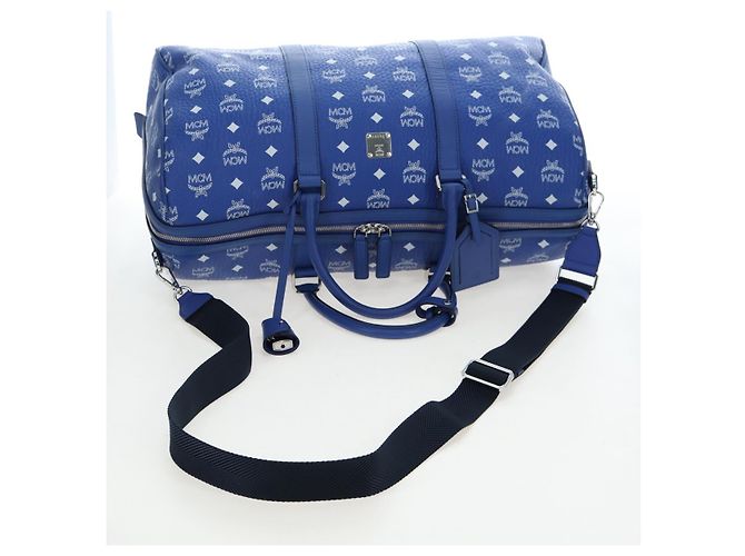Borsa MCM Logogram Vicetos Mini Boston Bag Leather 2way Blue Silver Auth 193751V Argento - vista 9