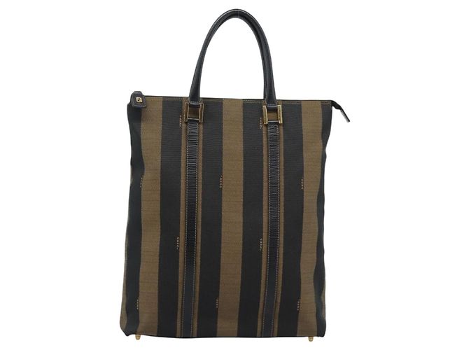 Pequin Borsa a mano FENDI Pecan Canvas Nero Marrone Auth 196062A - vista 13