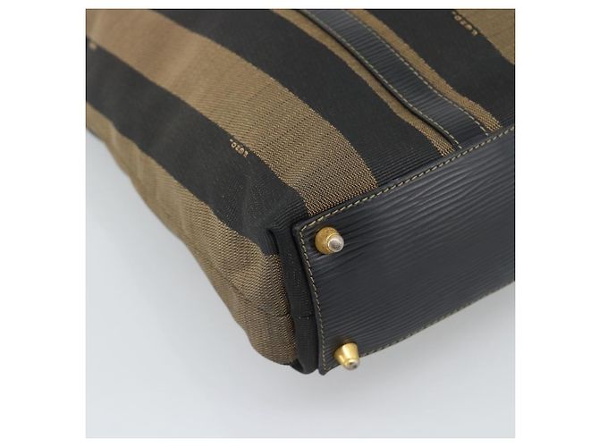 Pequin Borsa a mano FENDI Pecan Canvas Nero Marrone Auth 196062A - vista 15