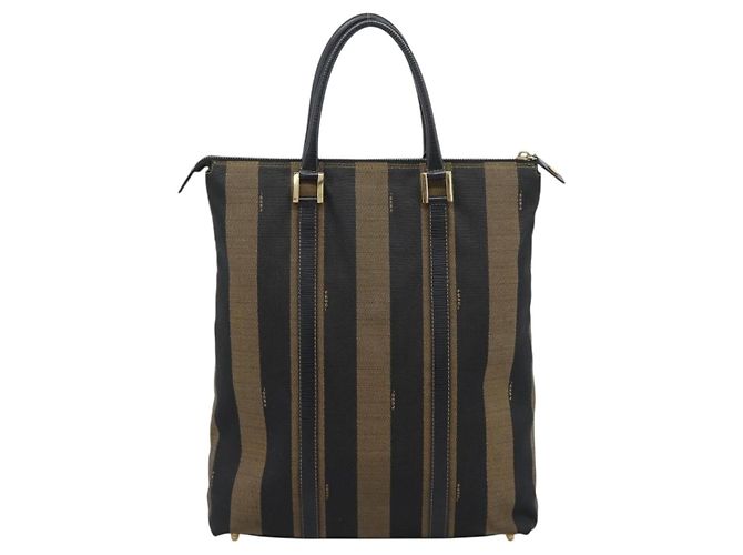 Pequin Borsa a mano FENDI Pecan Canvas Nero Marrone Auth 196062A - vista 2