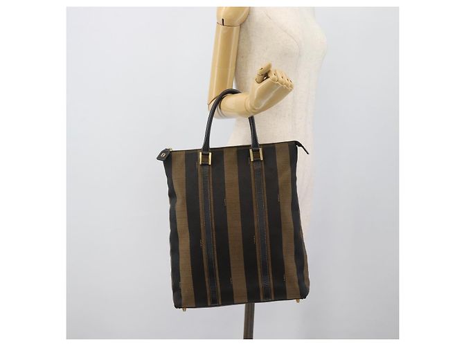 Pequin Borsa a mano FENDI Pecan Canvas Nero Marrone Auth 196062A - vista 22