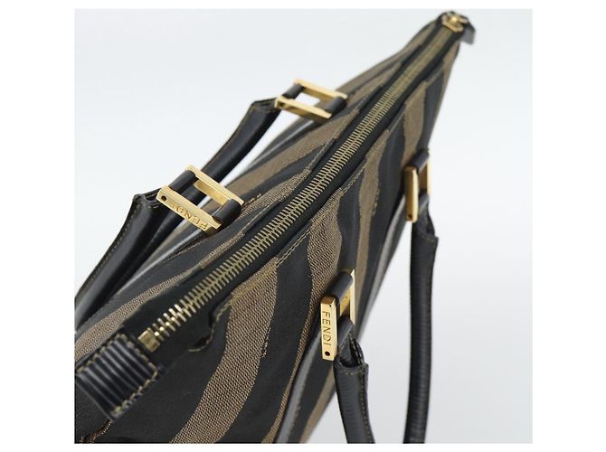 Pequin Borsa a mano FENDI Pecan Canvas Nero Marrone Auth 196062A - vista 6