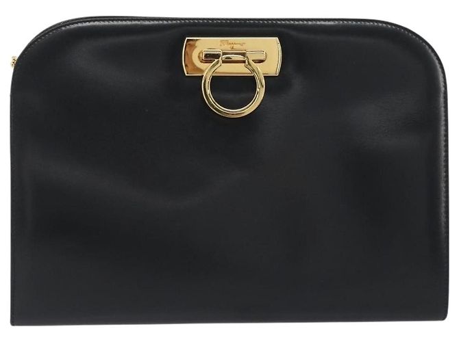 Borsa a tracolla Salvatore Ferragamo Gancini Chain in pelle nera e oro Auth 195422 Nero - vista 13