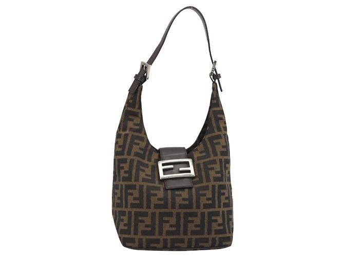 Borsa a tracolla FENDI Zucca Canvas Mamma Baguette Brown Black Auth 196011V Marrone Nero - vista 13