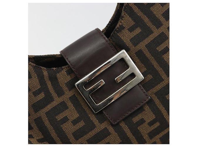 Borsa a tracolla FENDI Zucca Canvas Mamma Baguette Brown Black Auth 196011V Marrone Nero - vista 19