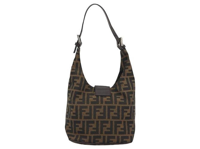 Borsa a tracolla FENDI Zucca Canvas Mamma Baguette Brown Black Auth 196011V Marrone Nero - vista 2