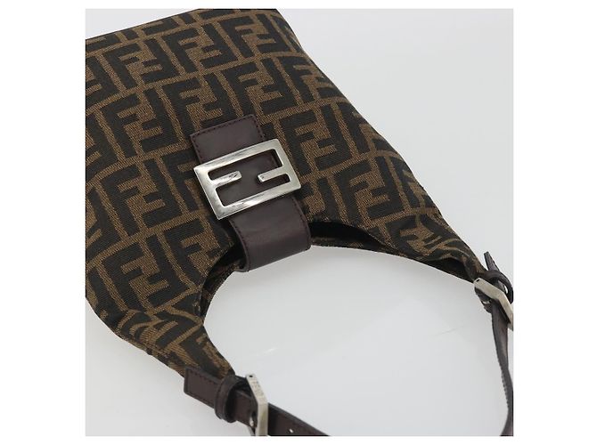 Borsa a tracolla FENDI Zucca Canvas Mamma Baguette Brown Black Auth 196011V Marrone Nero - vista 6