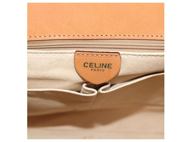 Céline Borsa a mano CELINE Macadam Canvas PVC Leather White Gold Auth 195994 Bianco D'oro - vista 17