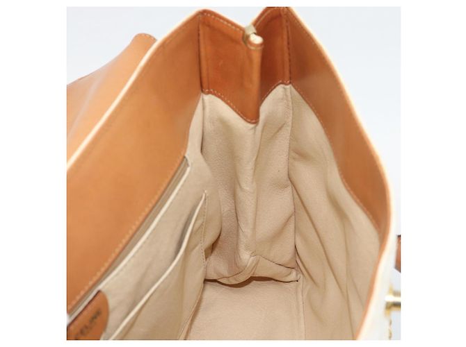 Céline Borsa a mano CELINE Macadam Canvas PVC Leather White Gold Auth 195994 Bianco D'oro - vista 18