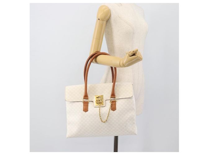 Céline Borsa a mano CELINE Macadam Canvas PVC Leather White Gold Auth 195994 Bianco D'oro - vista 22