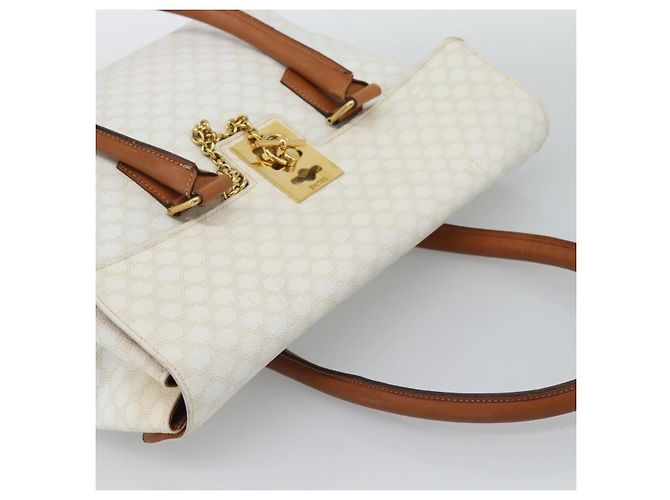 Céline Borsa a mano CELINE Macadam Canvas PVC Leather White Gold Auth 195994 Bianco D'oro - vista 6