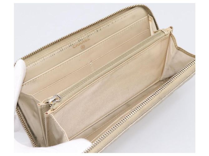 Cartera larga CHANEL Matelasse de piel de cordero Gold CC Auth 194478 Dorado - vista 9