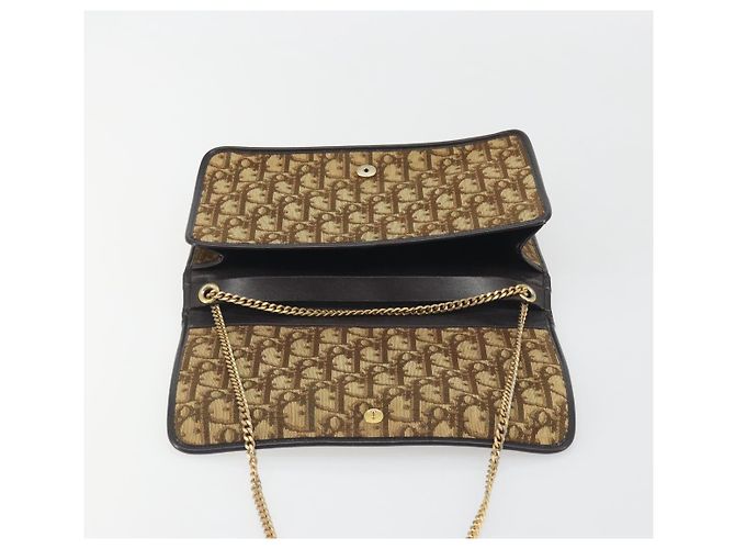 Borsa a tracolla con catena Christian Dior Trotter Canvas Beige Gold Auth 195716 D'oro - vista 11