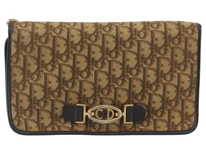 Borsa a tracolla con catena Christian Dior Trotter Canvas Beige Gold Auth 195716 D'oro - vista 13