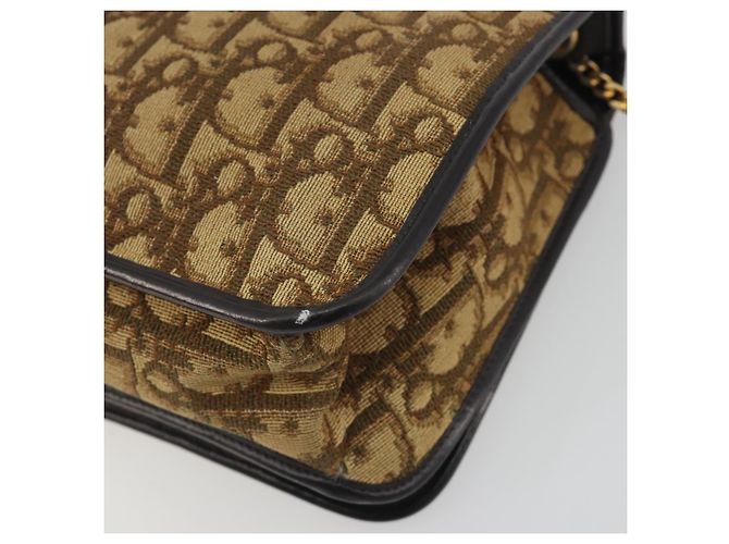 Borsa a tracolla con catena Christian Dior Trotter Canvas Beige Gold Auth 195716 D'oro - vista 15