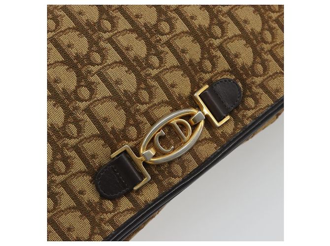 Borsa a tracolla con catena Christian Dior Trotter Canvas Beige Gold Auth 195716 D'oro - vista 17