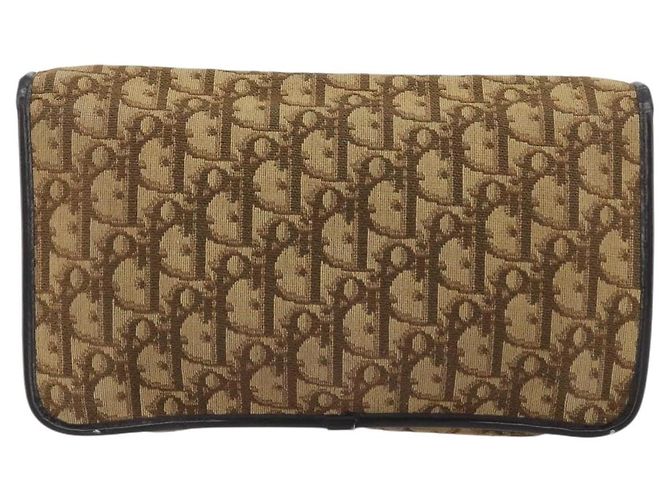 Borsa a tracolla con catena Christian Dior Trotter Canvas Beige Gold Auth 195716 D'oro - vista 2