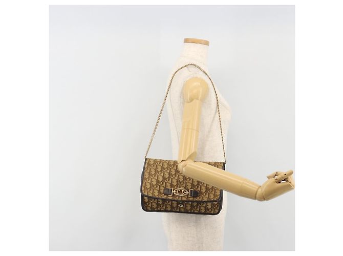 Borsa a tracolla con catena Christian Dior Trotter Canvas Beige Gold Auth 195716 D'oro - vista 22