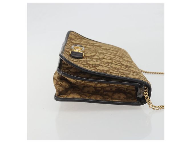 Borsa a tracolla con catena Christian Dior Trotter Canvas Beige Gold Auth 195716 D'oro - vista 3