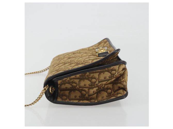 Borsa a tracolla con catena Christian Dior Trotter Canvas Beige Gold Auth 195716 D'oro - vista 4