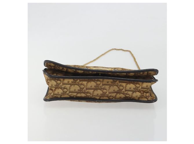 Borsa a tracolla con catena Christian Dior Trotter Canvas Beige Gold Auth 195716 D'oro - vista 5