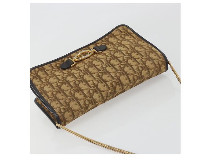 Borsa a tracolla con catena Christian Dior Trotter Canvas Beige Gold Auth 195716 D'oro - vista 6
