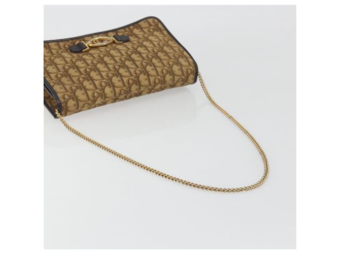 Borsa a tracolla con catena Christian Dior Trotter Canvas Beige Gold Auth 195716 D'oro - vista 7