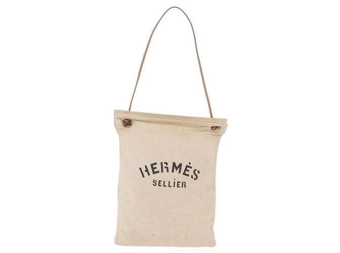 Hermès Borsa a Tracolla HERMES Arena MM Canvas Beige Tono Oro Auth 196144 - vista 13