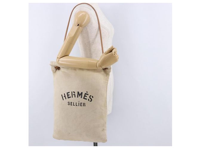 Hermès Borsa a Tracolla HERMES Arena MM Canvas Beige Tono Oro Auth 196144 - vista 19