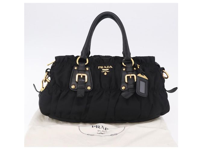 Borsa a Mano PRADA Nylon 2way Nero Oro Auth 196783V D'oro - vista 12