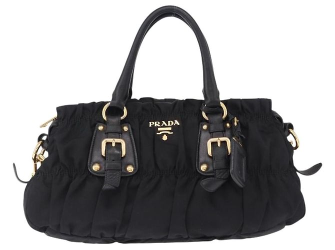 Borsa a Mano PRADA Nylon 2way Nero Oro Auth 196783V D'oro - vista 13