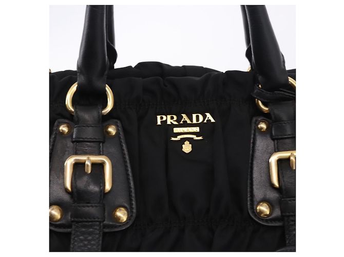 Borsa a Mano PRADA Nylon 2way Nero Oro Auth 196783V D'oro - vista 19