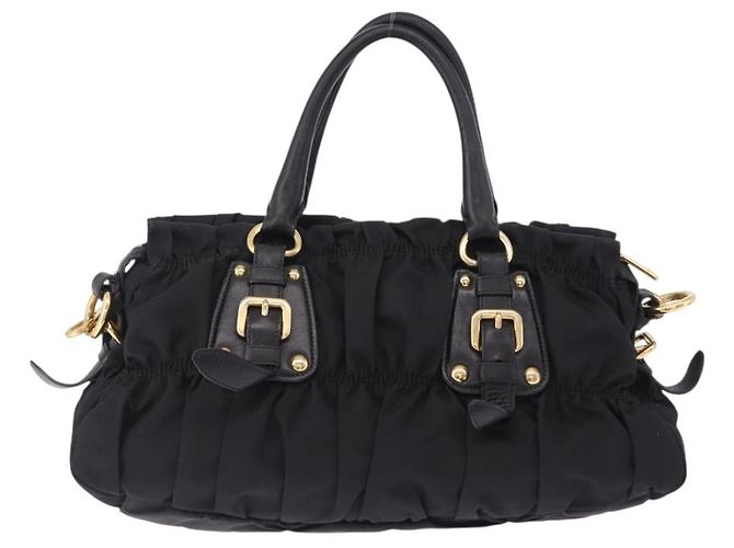 Borsa a Mano PRADA Nylon 2way Nero Oro Auth 196783V D'oro - vista 2