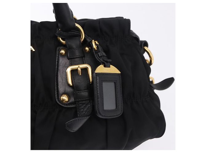 Borsa a Mano PRADA Nylon 2way Nero Oro Auth 196783V D'oro - vista 20