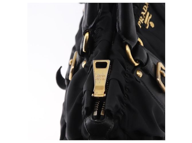 Borsa a Mano PRADA Nylon 2way Nero Oro Auth 196783V D'oro - vista 21