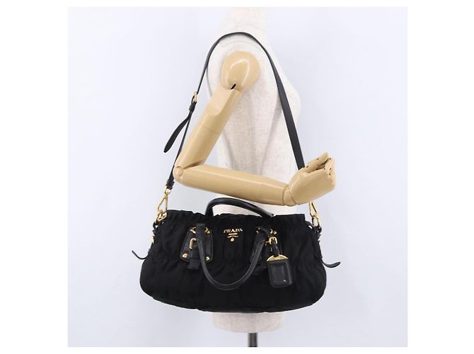 Borsa a Mano PRADA Nylon 2way Nero Oro Auth 196783V D'oro - vista 27