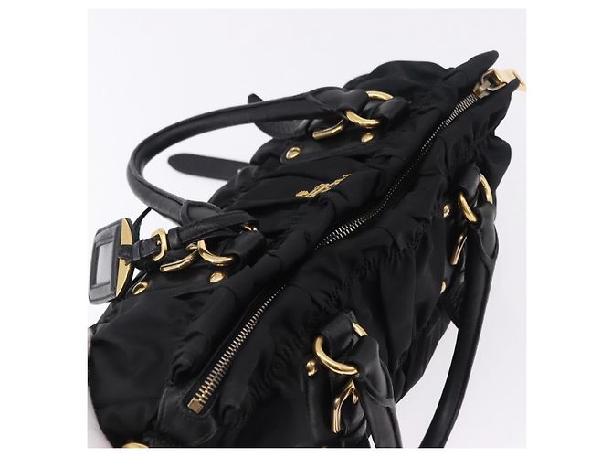 Borsa a Mano PRADA Nylon 2way Nero Oro Auth 196783V D'oro - vista 6