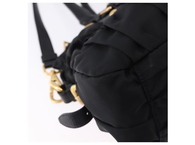 Borsa a Mano PRADA Nylon 2way Nero Oro Auth 196783V D'oro - vista 9
