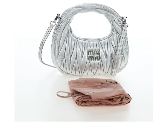 Borsa Miu Miu Matelassé Wonder in pelle 2 vie Argento Autentica 196012SAM - vista 12