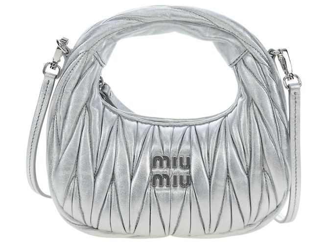 Borsa Miu Miu Matelassé Wonder in pelle 2 vie Argento Autentica 196012SAM - vista 13